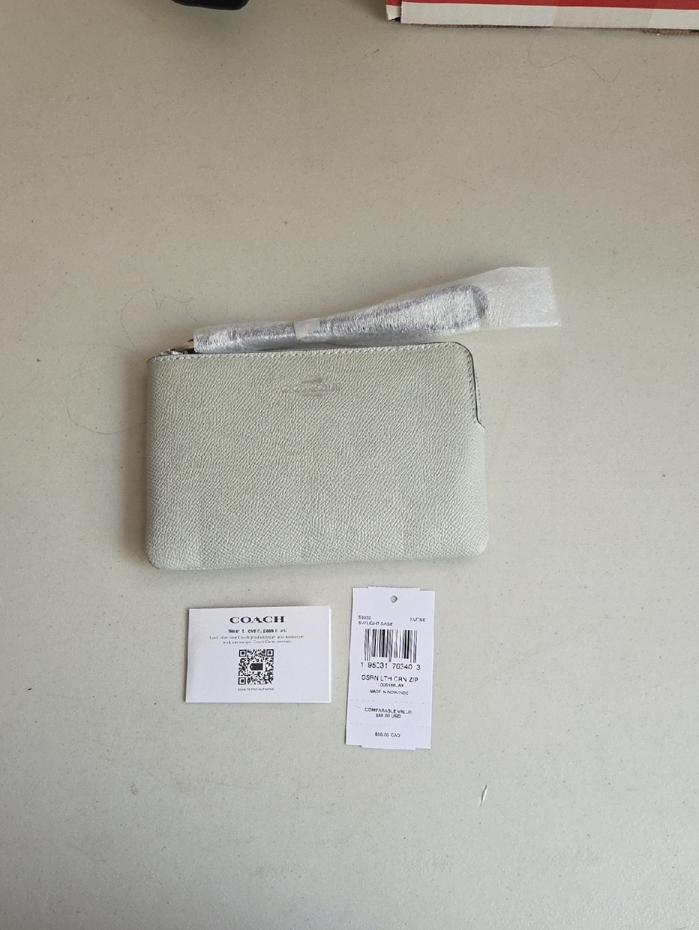 Coach Pebbled Leather Wristlet in Light Sage
